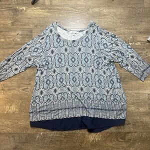 Rose And Olive Women's Blue Paisley Plus Size Long Sleeve Top 3x Professional